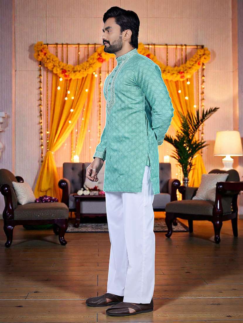 men printed mandarin neck short kurta - 22595263 -  Standard Image - 3