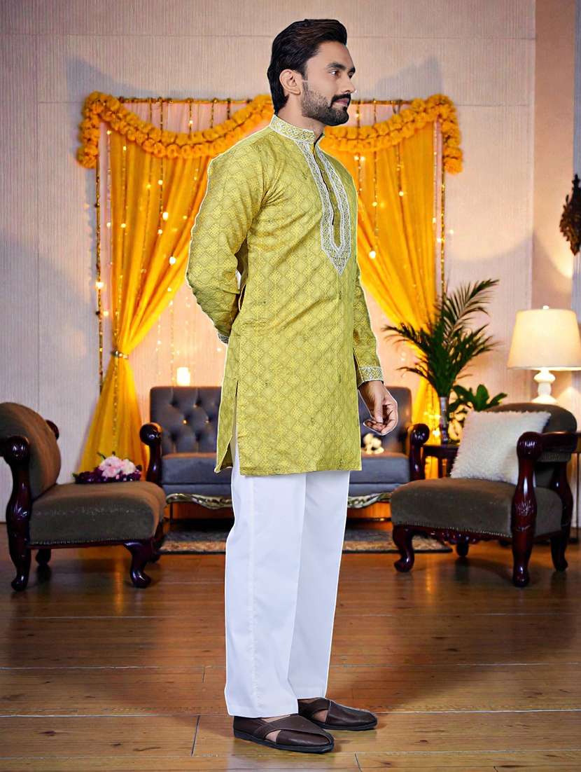 men printed mandarin neck short kurta - 22595264 -  Standard Image - 3