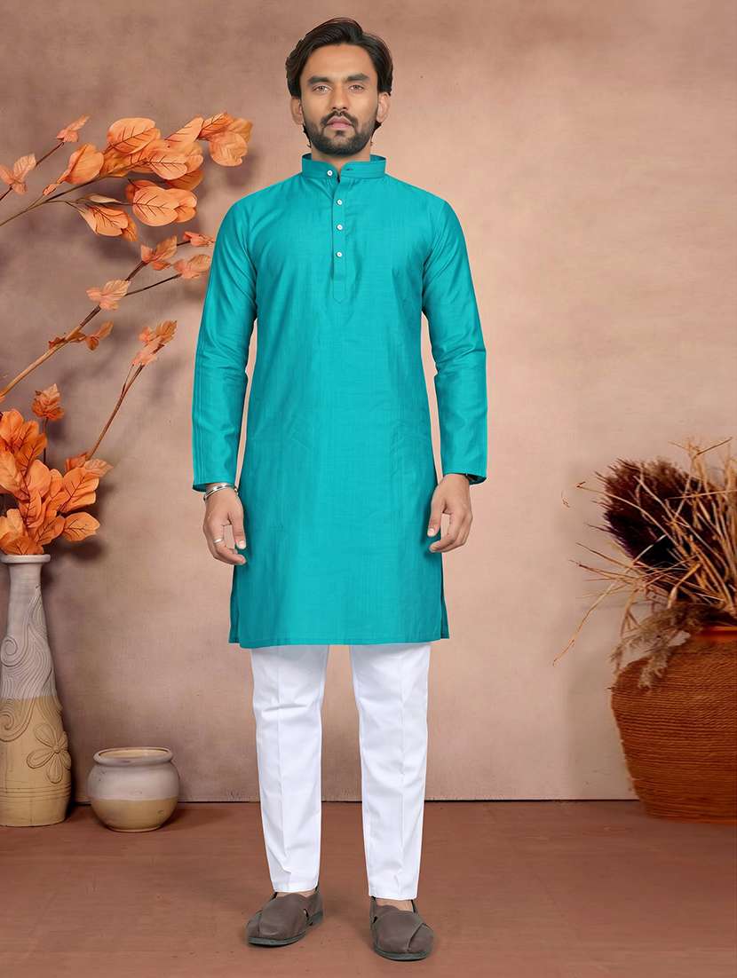 men solid mandarin neck long kurta