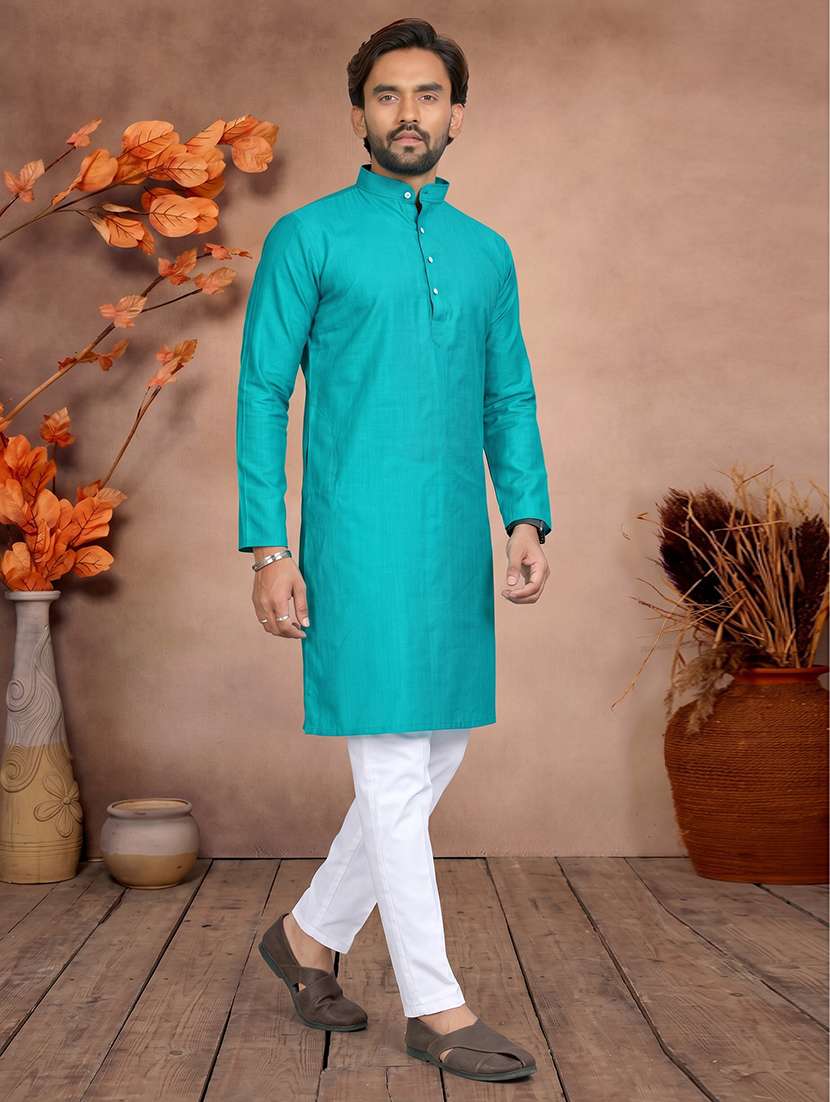 men solid mandarin neck long kurta - 22595272 -  Standard Image - 3