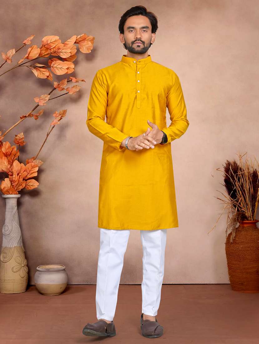 men solid mandarin neck long kurta