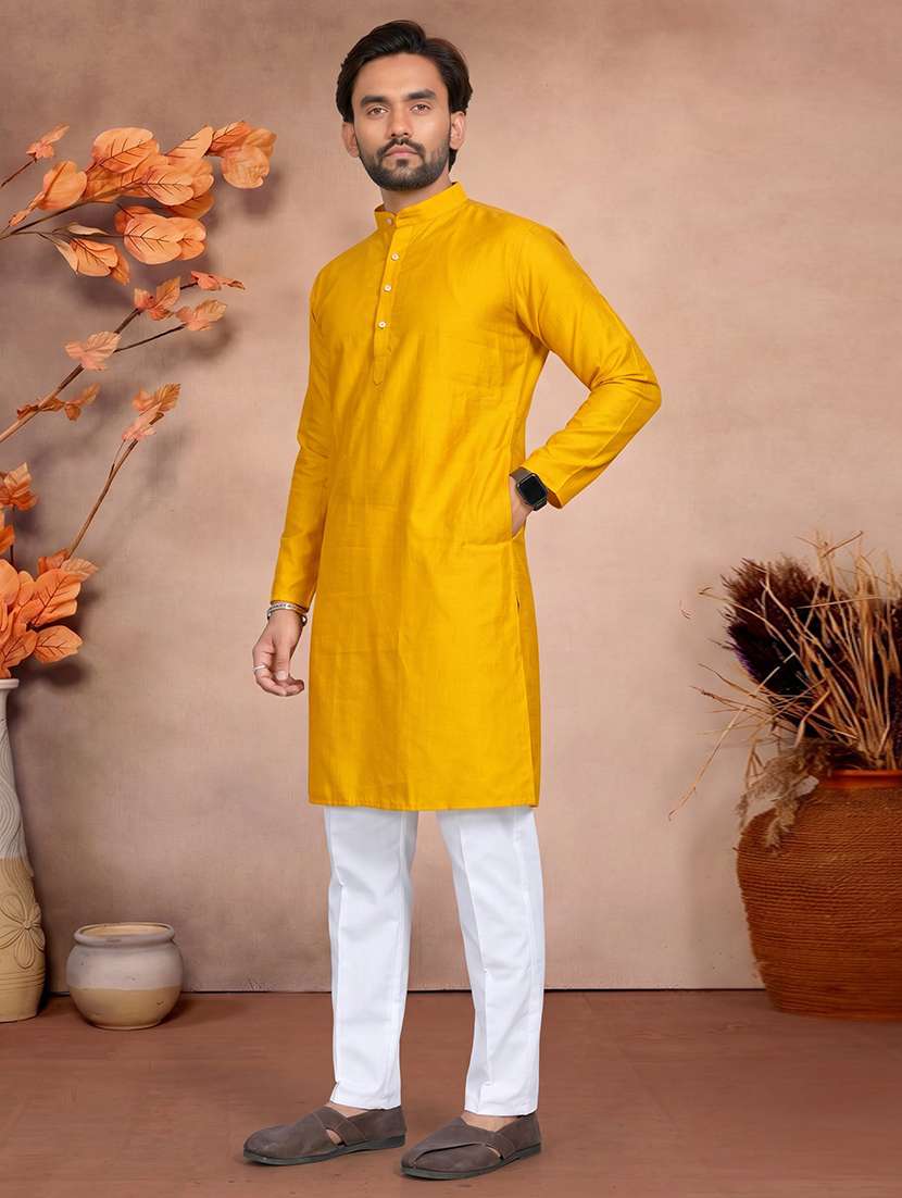 men solid mandarin neck long kurta - 22595273 -  Standard Image - 3