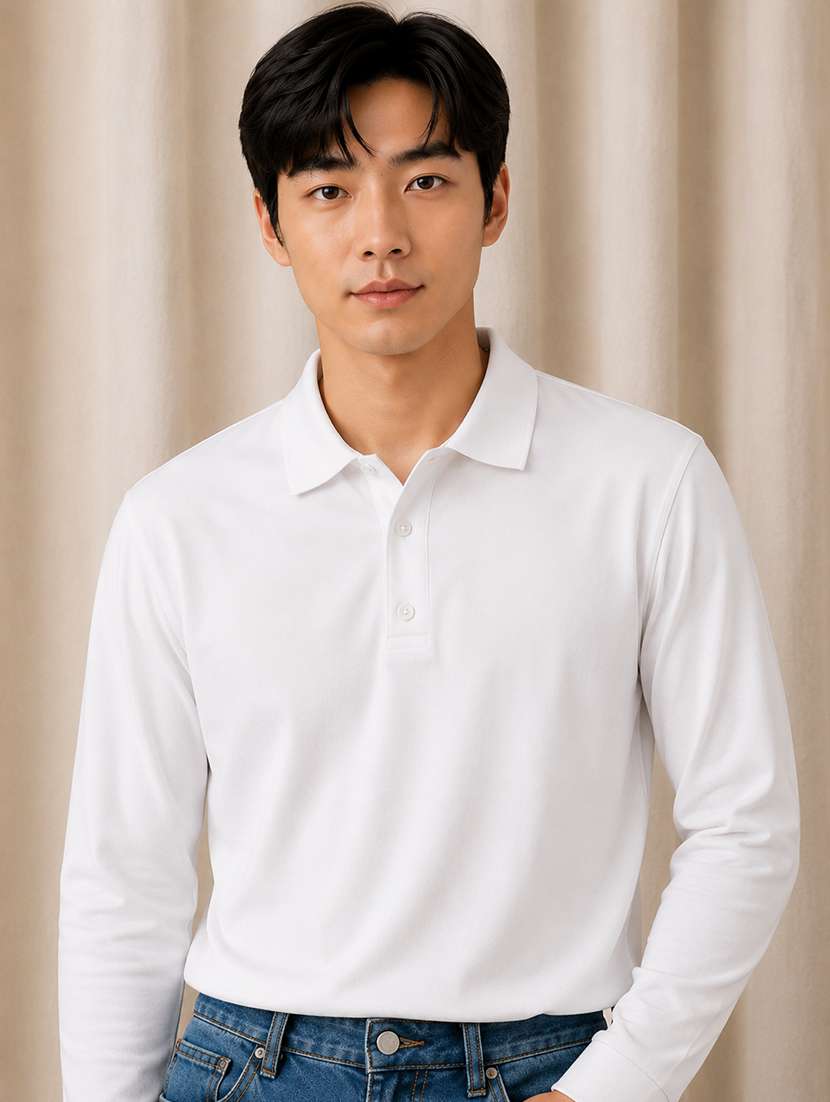 men solid long sleeves polo t-shirt