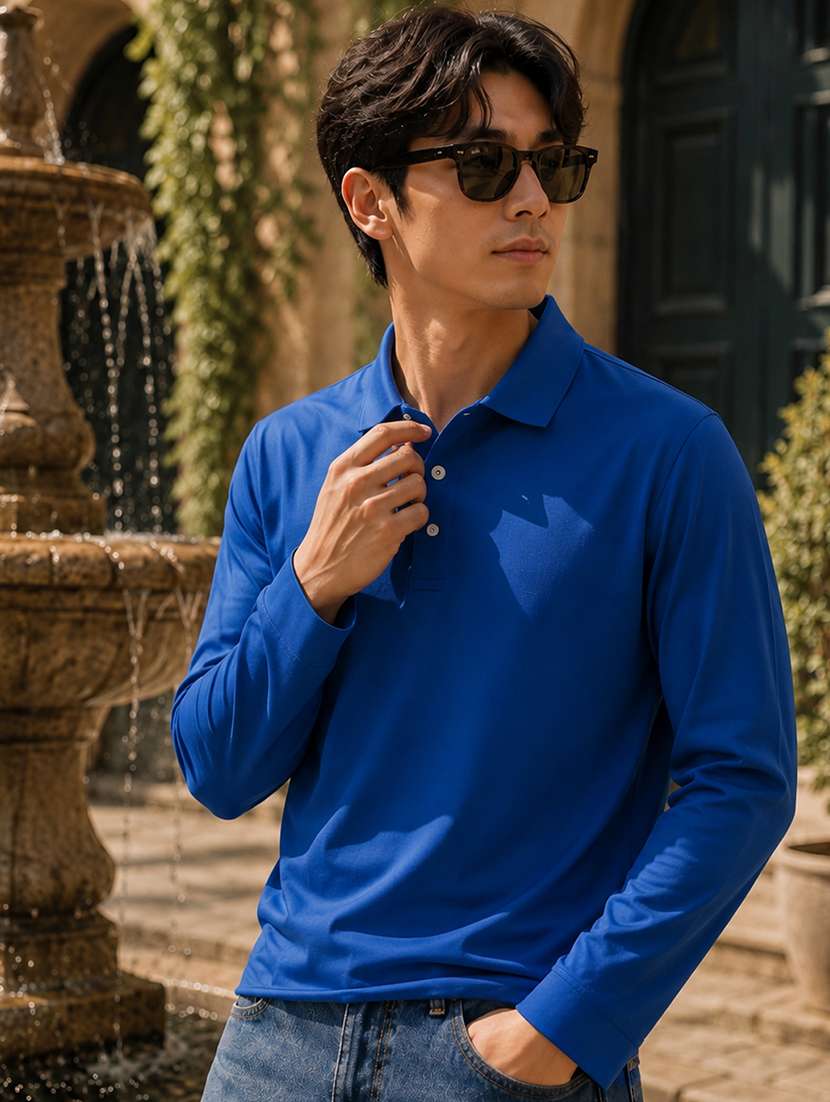 men solid long sleeves polo t-shirt