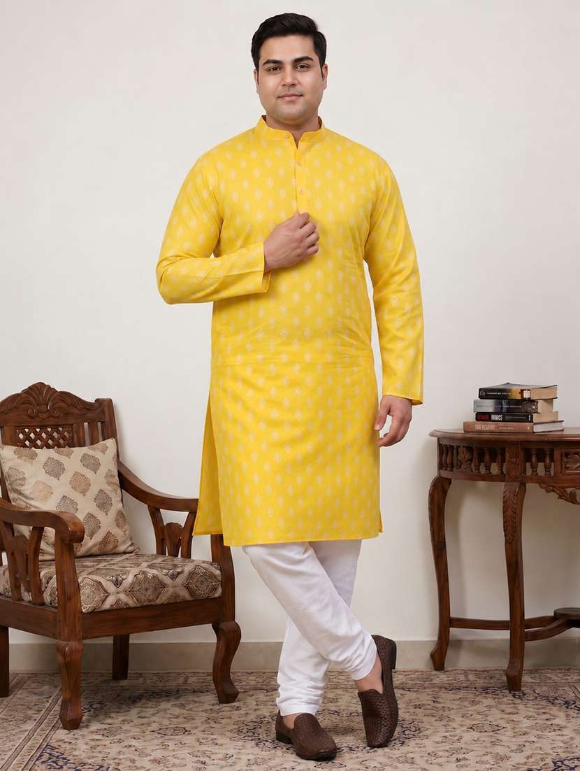 men printed mandarin neck kurta pyjama set