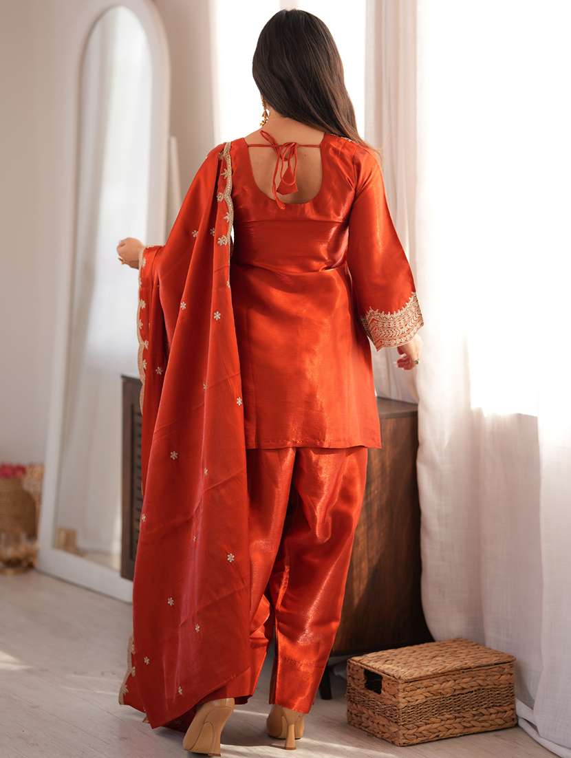 women embroidered three quarter sleeves kurta salwar set with dupatta - 22595382 -  Standard Image - 3