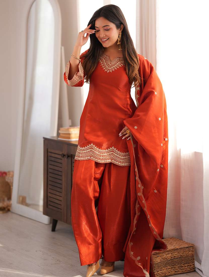 women embroidered three quarter sleeves kurta salwar set with dupatta - 22595382 -  Standard Image - 5