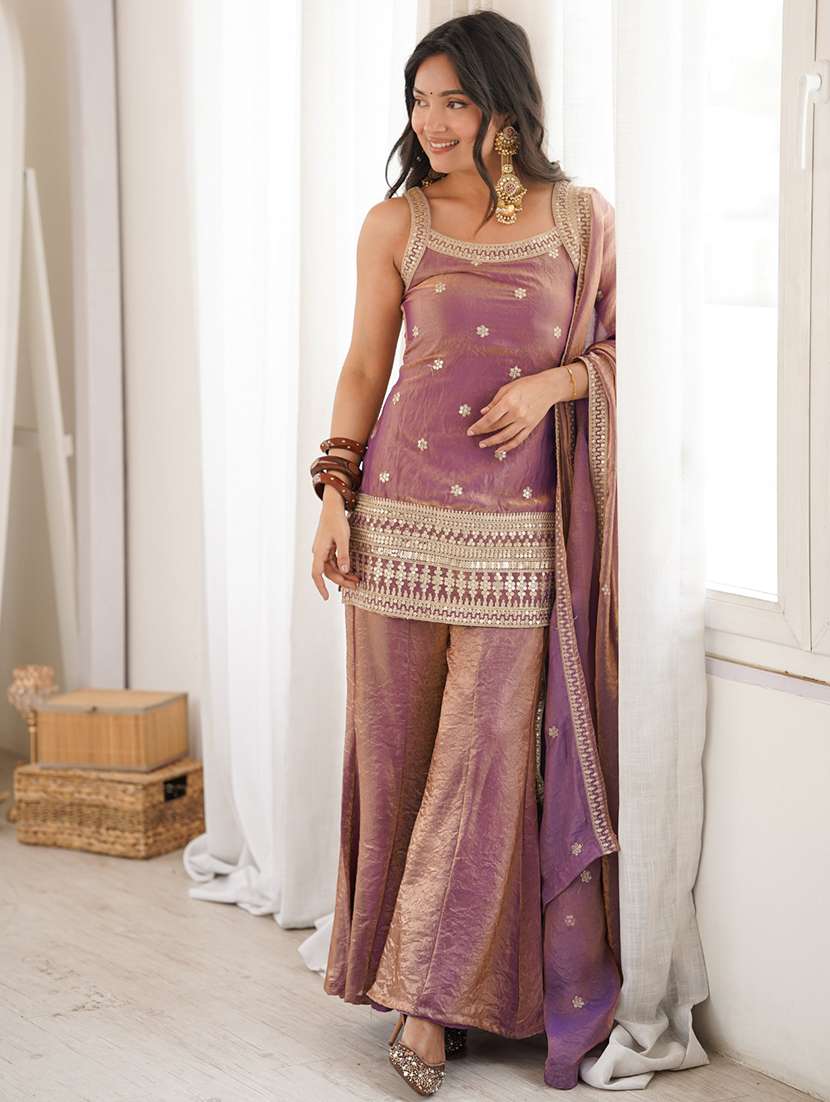 women embroidered sleeveless kurta palazzo set with dupatta - 22595386 -  Standard Image - 3