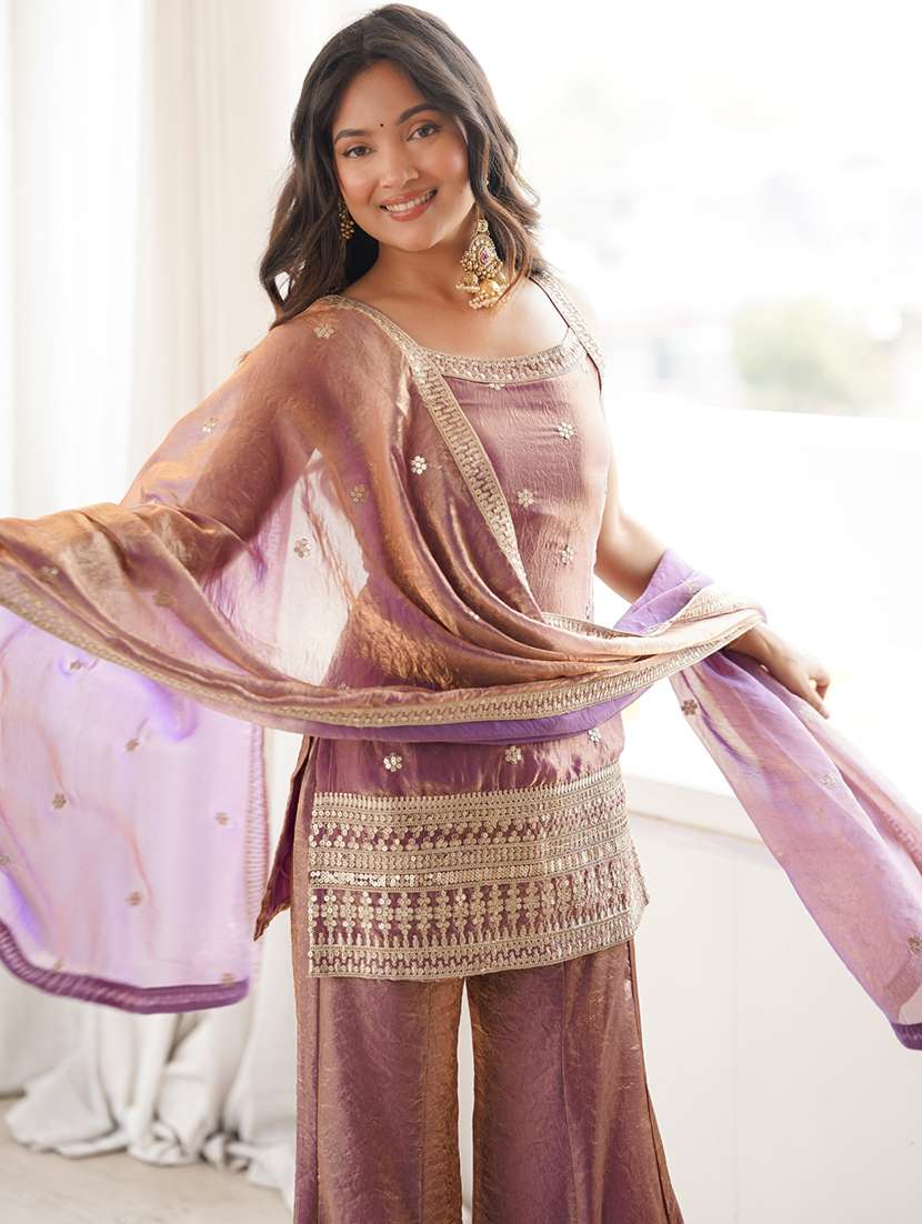 women embroidered sleeveless kurta palazzo set with dupatta - 22595386 -  Standard Image - 5