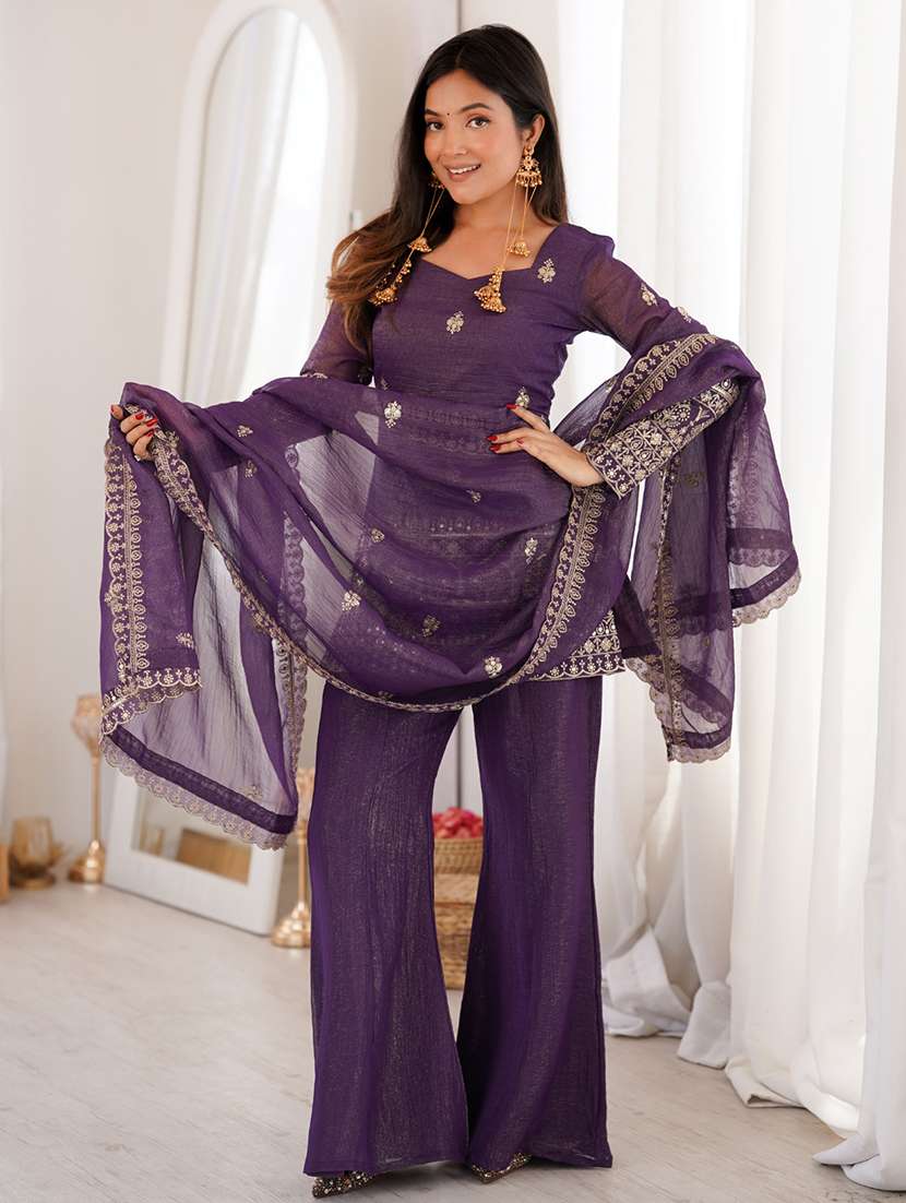 women embroidered long kurta palazzo set with dupatta - 22595388 -  Standard Image - 3