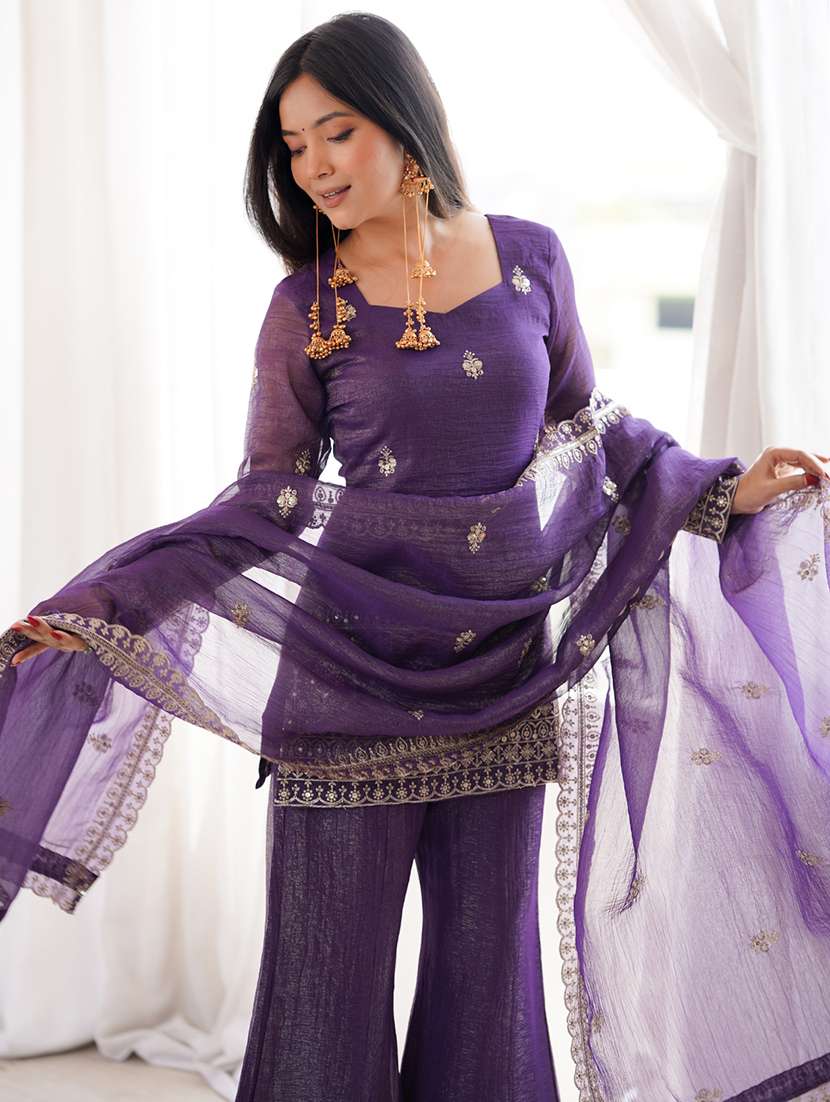 women embroidered long kurta palazzo set with dupatta - 22595388 -  Standard Image - 5