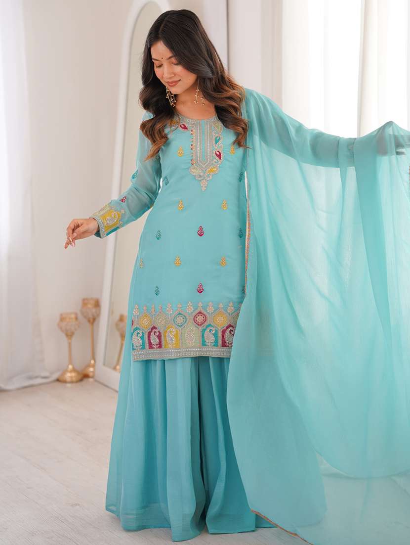 women embroidered long sleeves kurta palazzo set with dupatta - 22595395 -  Standard Image - 3