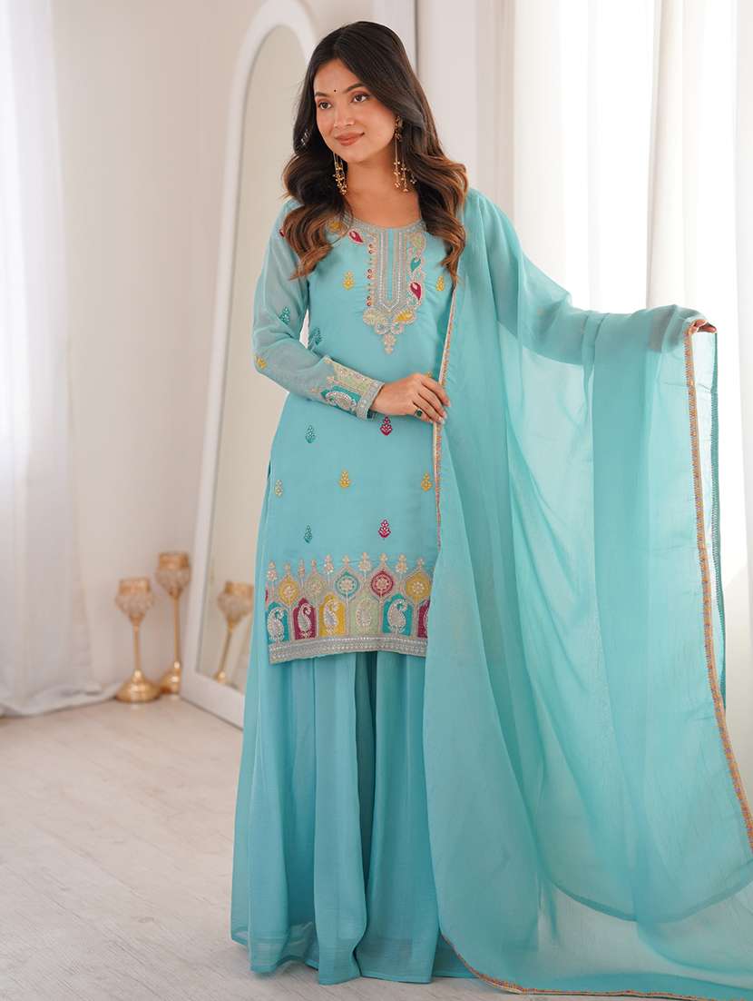 women embroidered long sleeves kurta palazzo set with dupatta - 22595395 -  Standard Image - 5