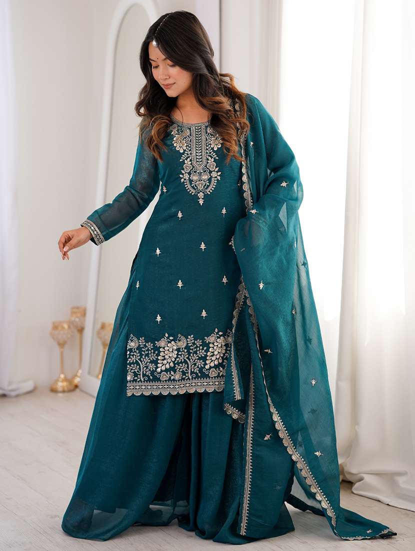 women embroidered long sleeves kurta palazzo set with dupatta - 22595396 -  Standard Image - 5