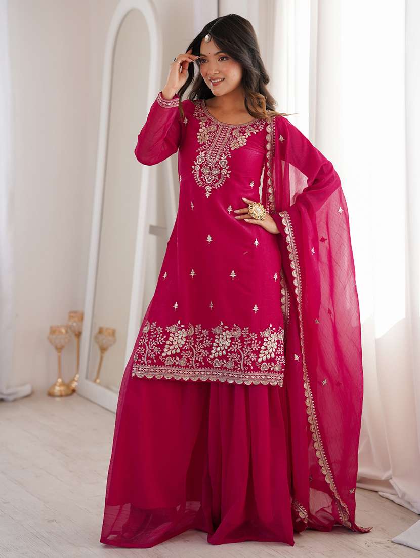 women embroidered long sleeves kurta palazzo set with dupatta - 22595397 -  Standard Image - 3