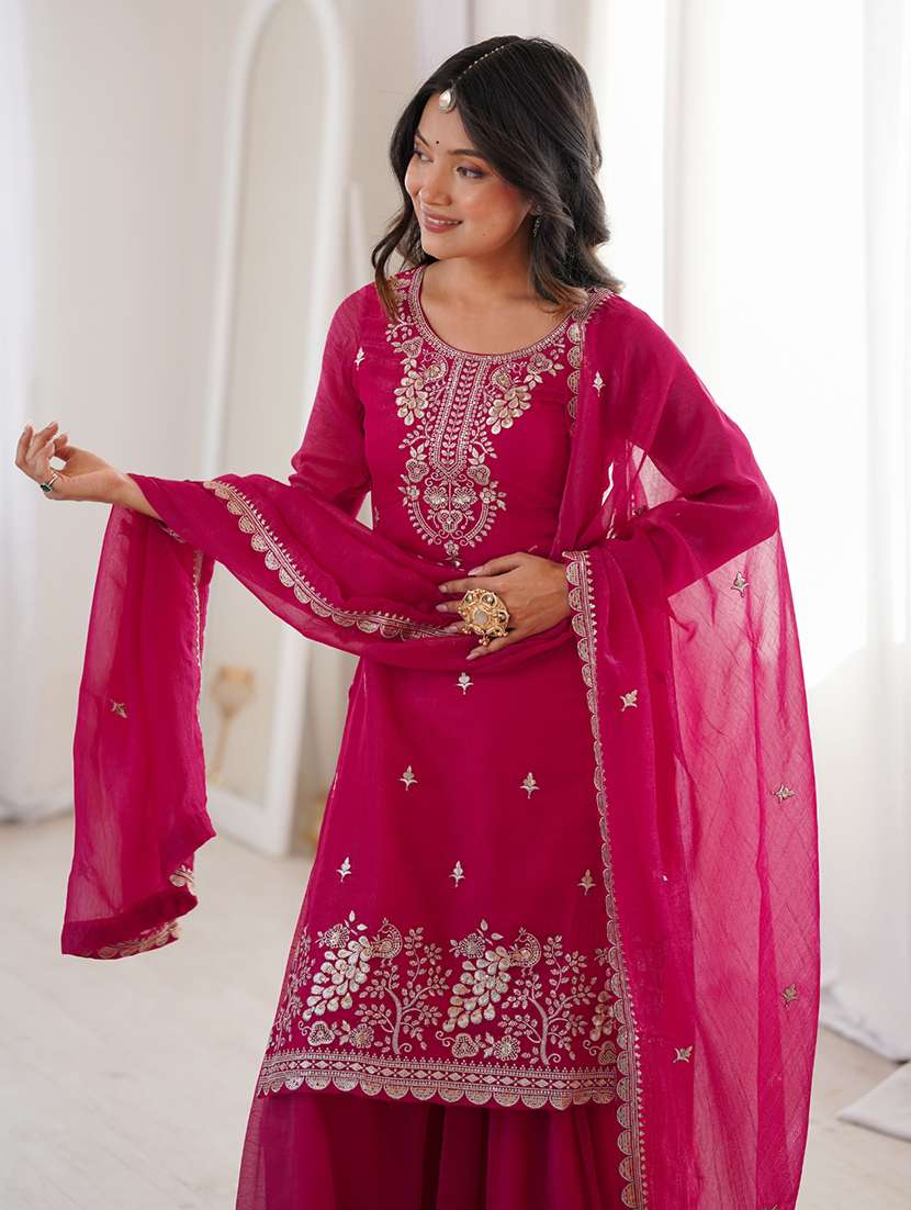 women embroidered long sleeves kurta palazzo set with dupatta - 22595397 -  Standard Image - 5