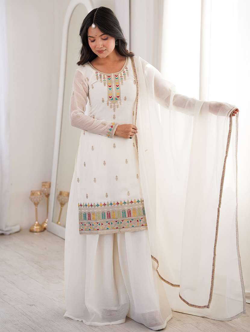 Women Embroidered Long Sleeves Kurta Palazzo Set With Dupatta - 22595398 -  Standard Image - 3