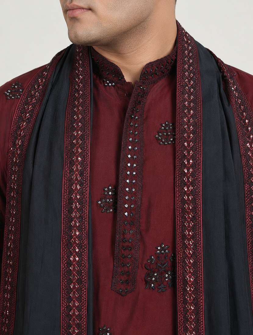 men solid with work mandarin neck long kurta - 22595418 -  Standard Image - 5
