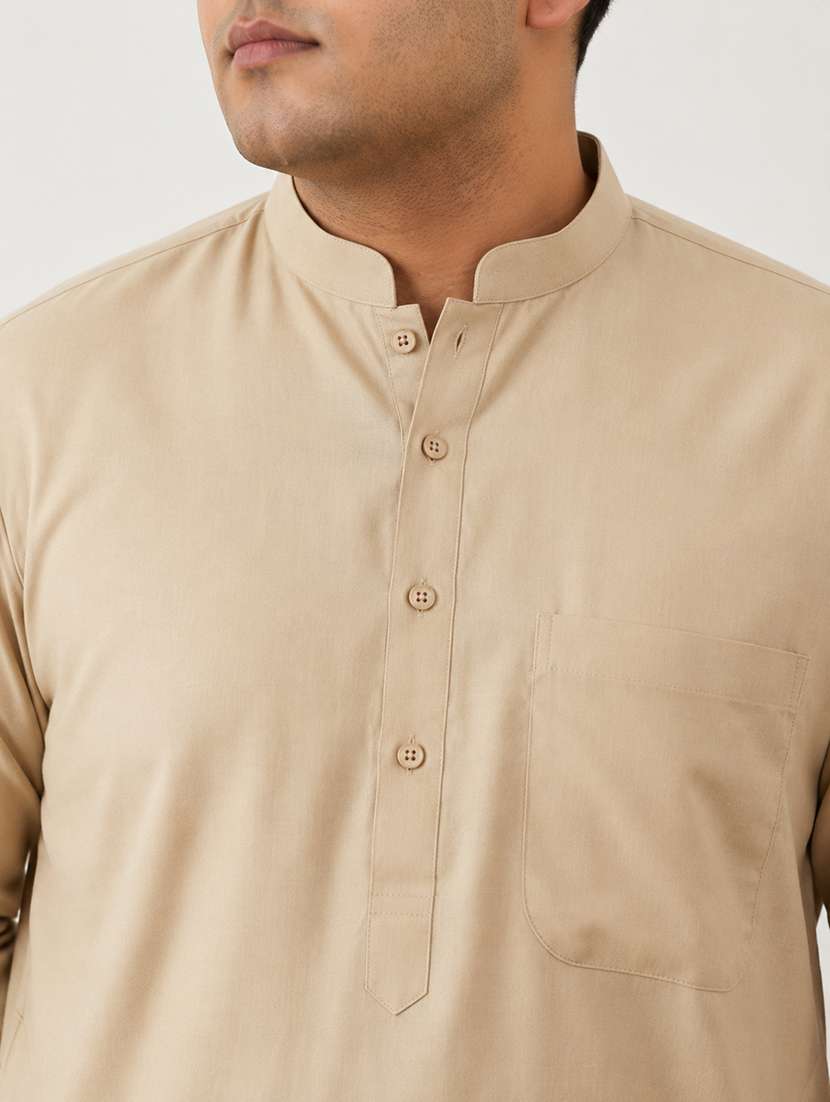 Men Solid Mandarin Neck Long Kurta - 22595424 -  Standard Image - 5