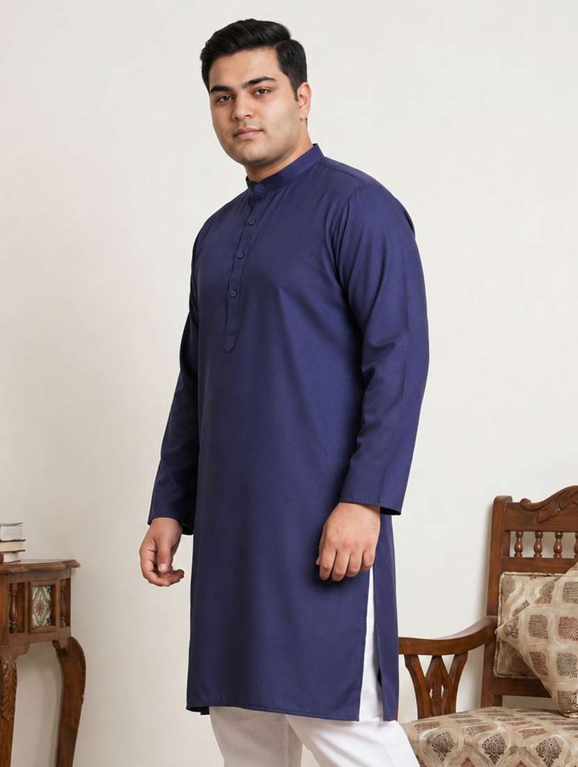 Men Solid Mandarin Neck Long Kurta - 22595427 -  Standard Image - 3