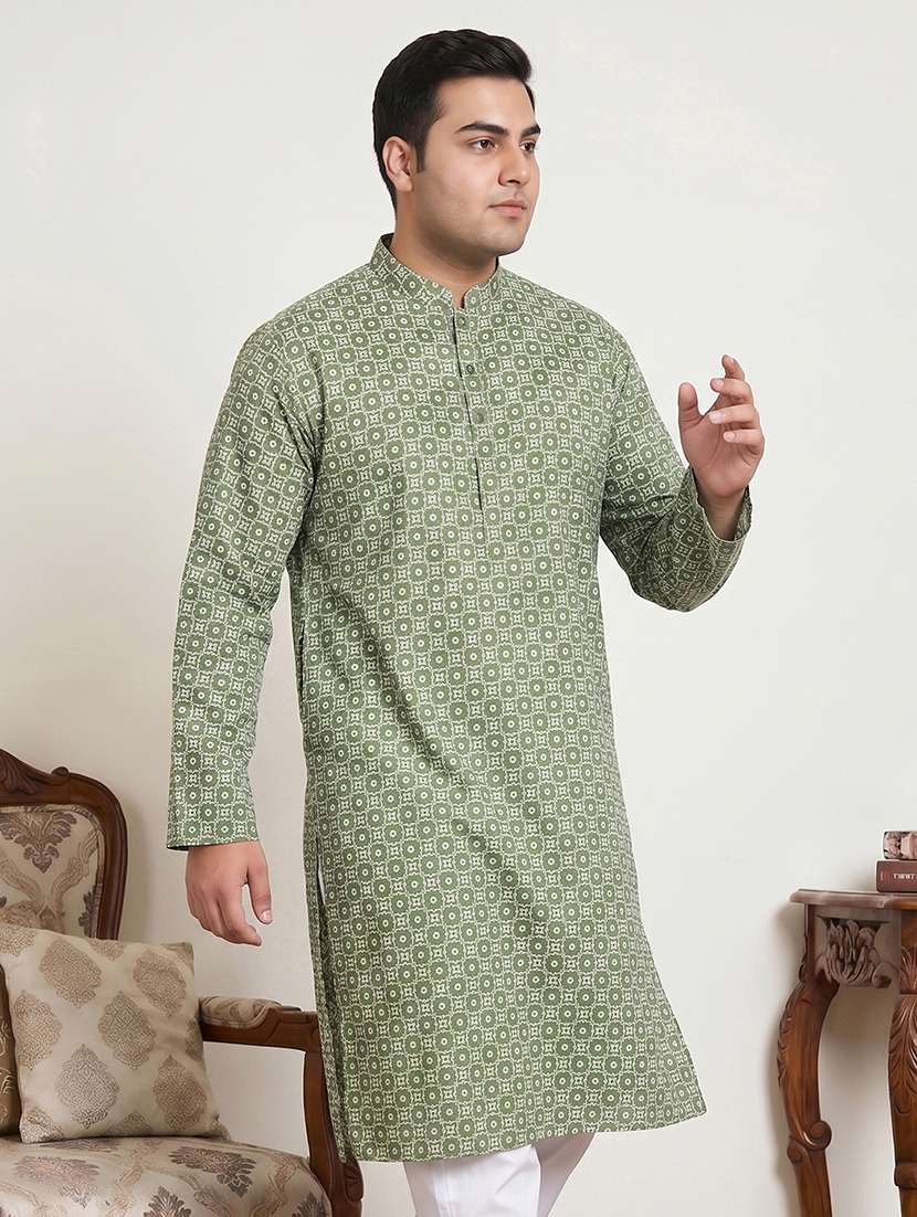 men printed mandarin neck long kurta - 22595432 -  Standard Image - 3