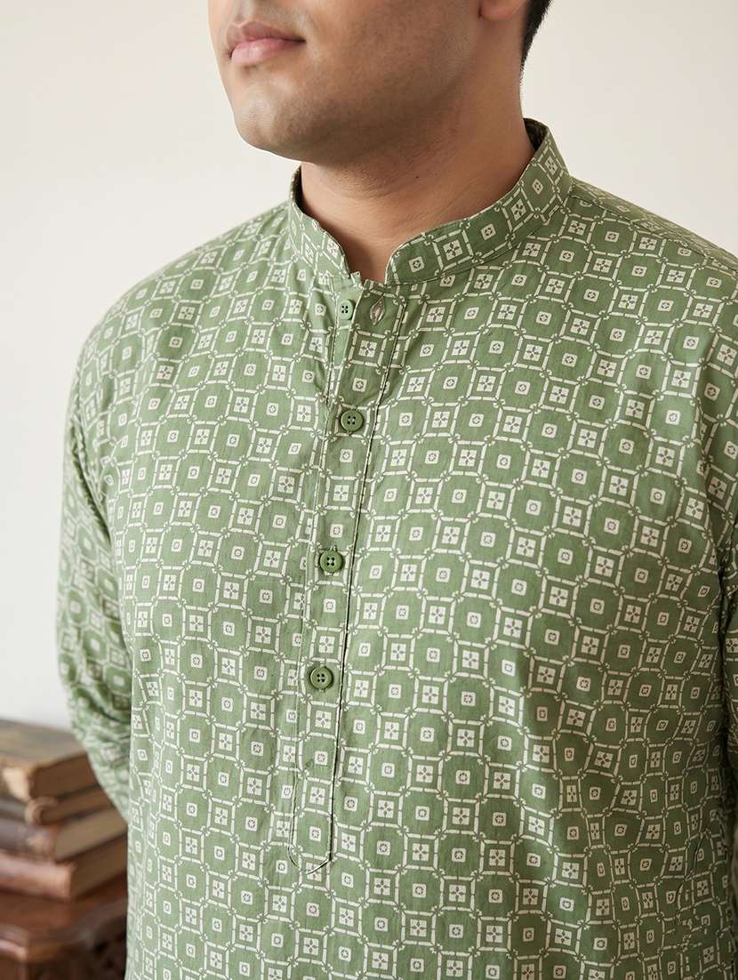 men printed mandarin neck long kurta - 22595432 -  Standard Image - 5
