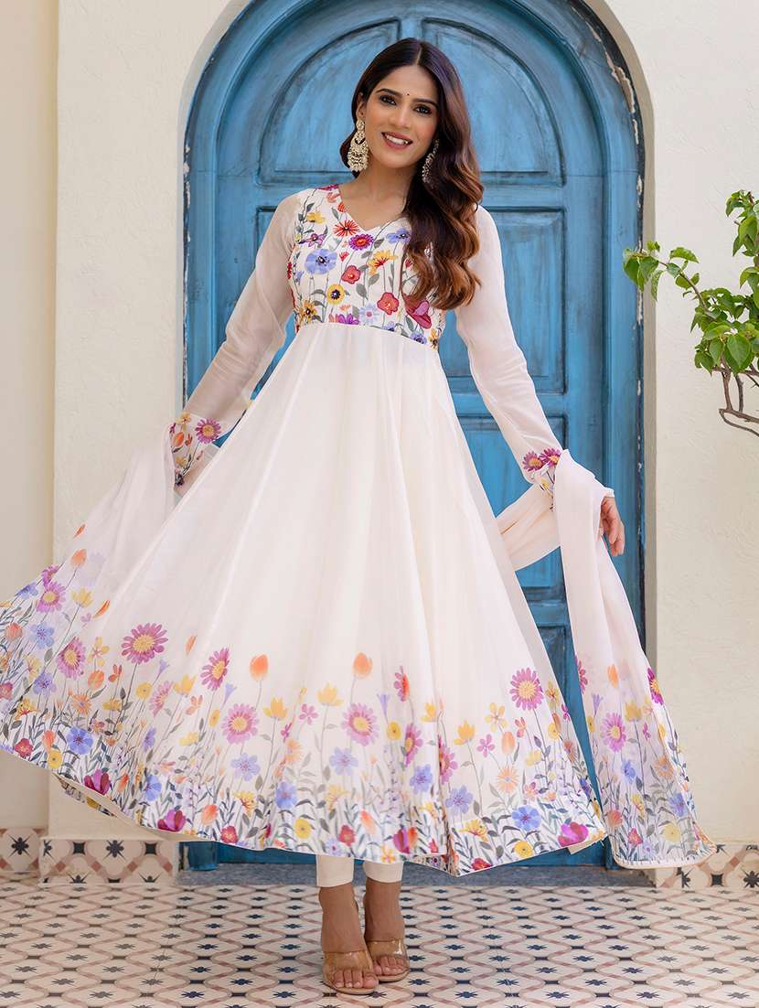 women printed long sleeves kurta pant set with dupatta
