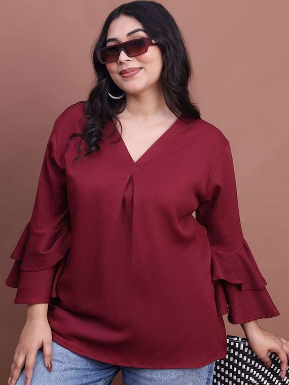 women solid bell sleeves regular top