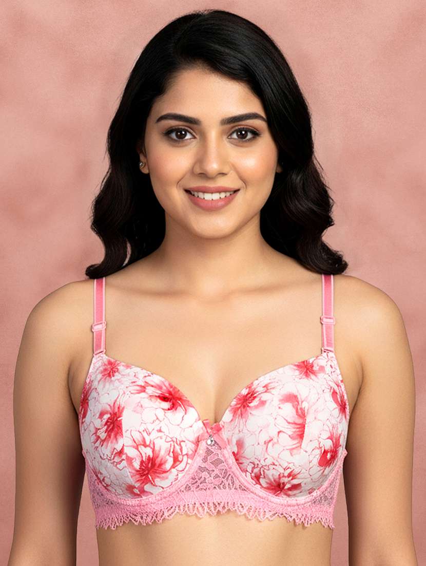 women printed three fourth coverage t-shirt bra
