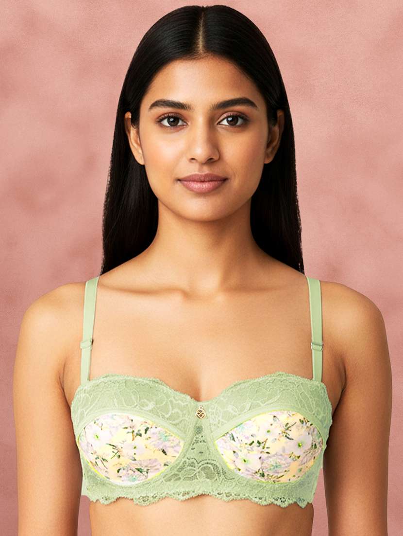 women printed half coverage balconette bra