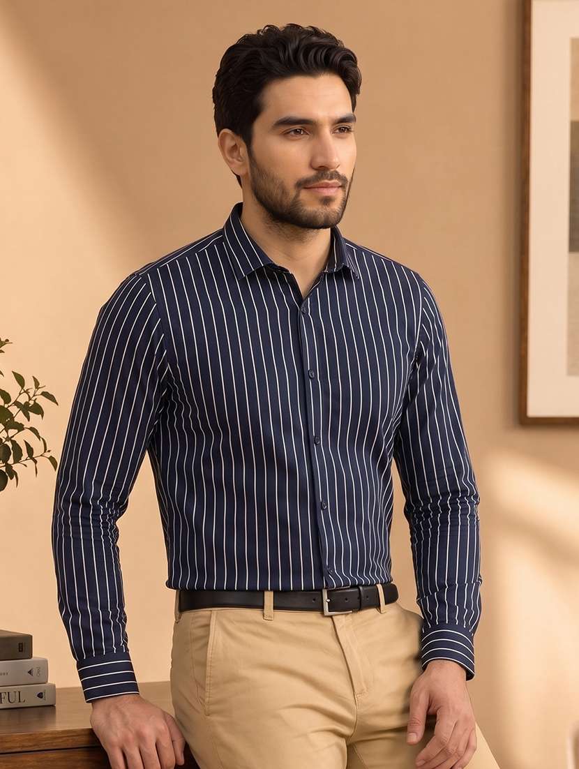 men striped long sleeve regular fit formal shirt