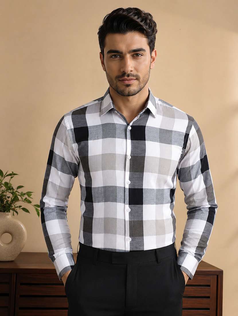 men checkered long sleeve regular fit formal shirt