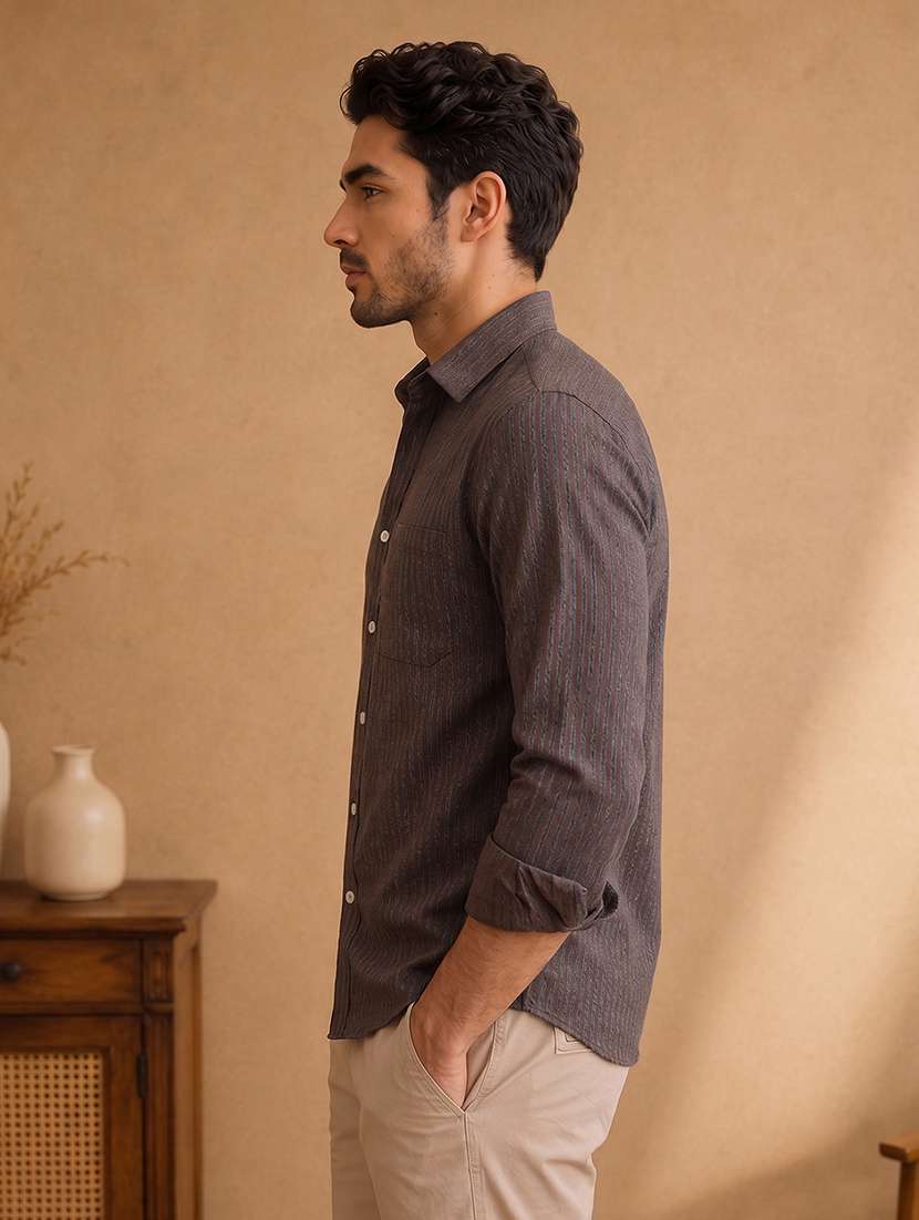 men striped long sleeve regular fit casual shirt - 22595535 -  Standard Image - 3