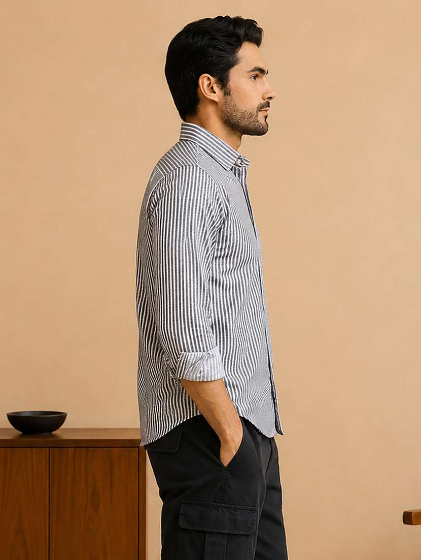 men striped long sleeve regular fit casual shirt - 22595537 -  Standard Image - 3
