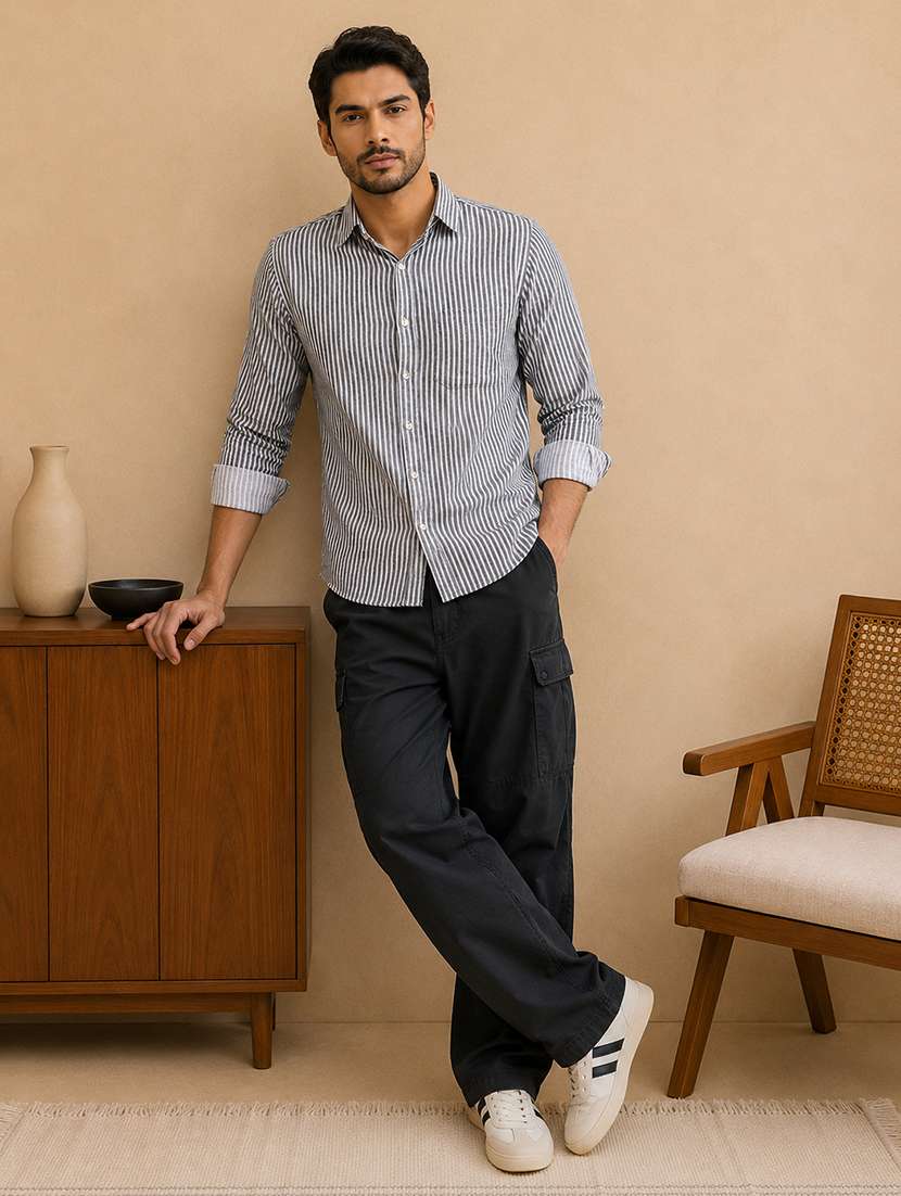 men striped long sleeve regular fit casual shirt - 22595537 -  Standard Image - 5