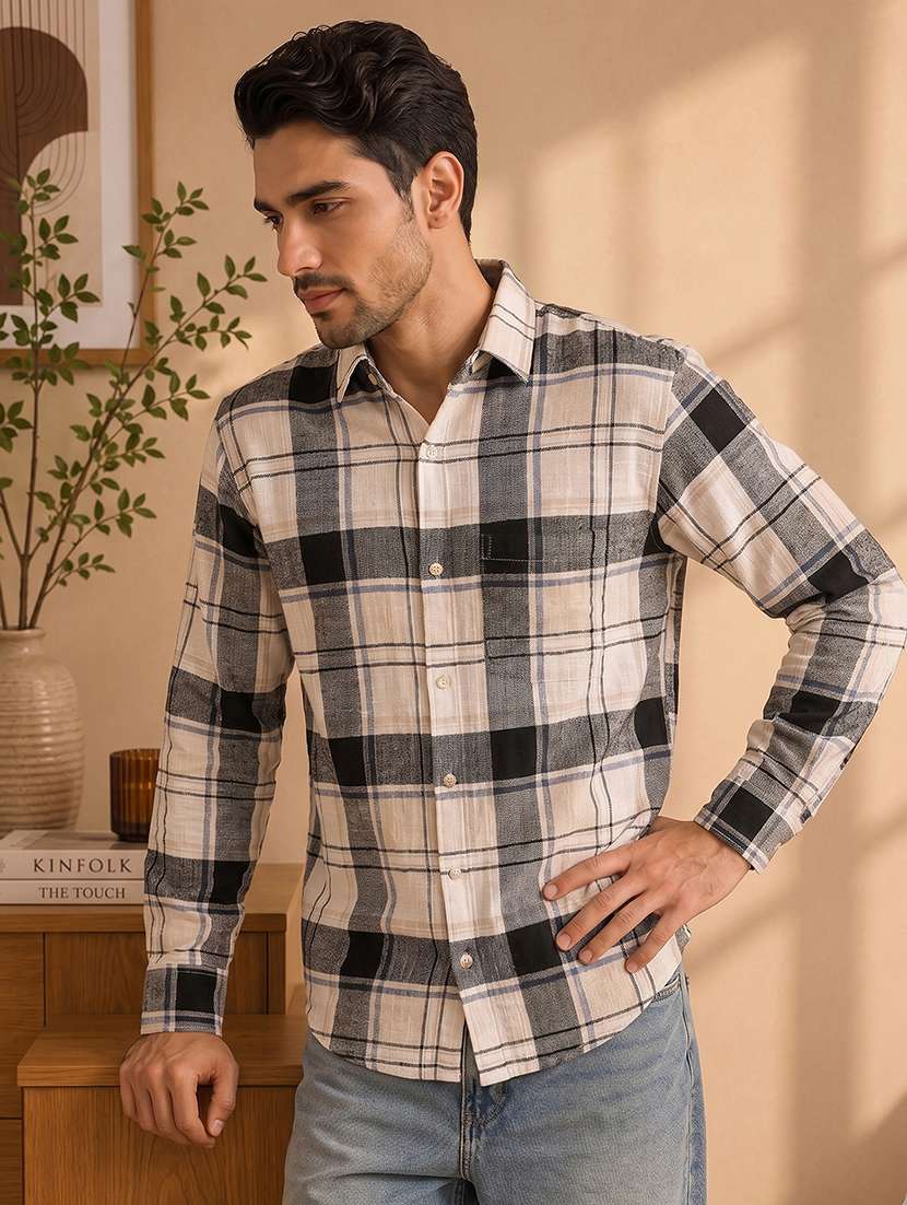 men checkered long sleeve regular fit casual shirt