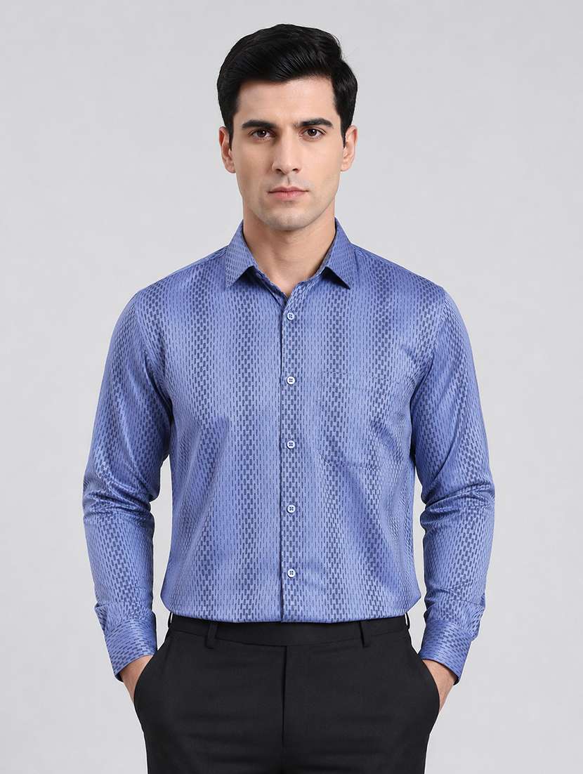 men printed long sleeve regular fit formal shirt