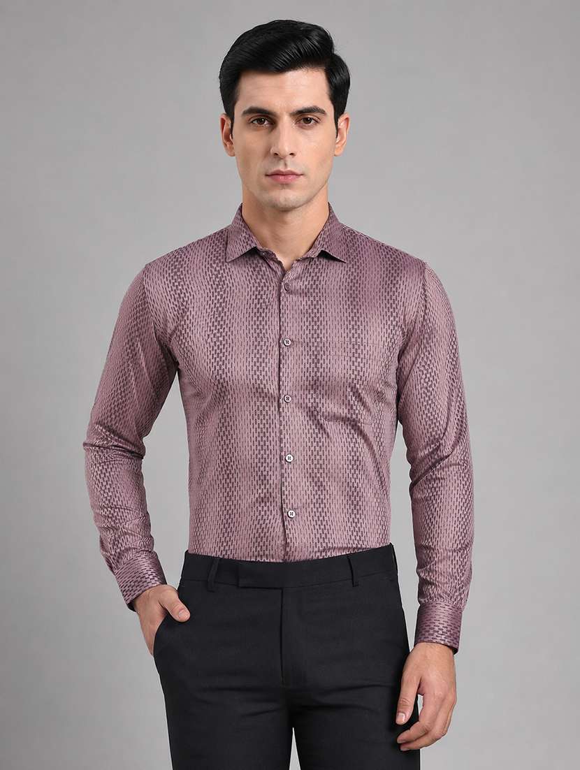 men printed long sleeve regular fit formal shirt