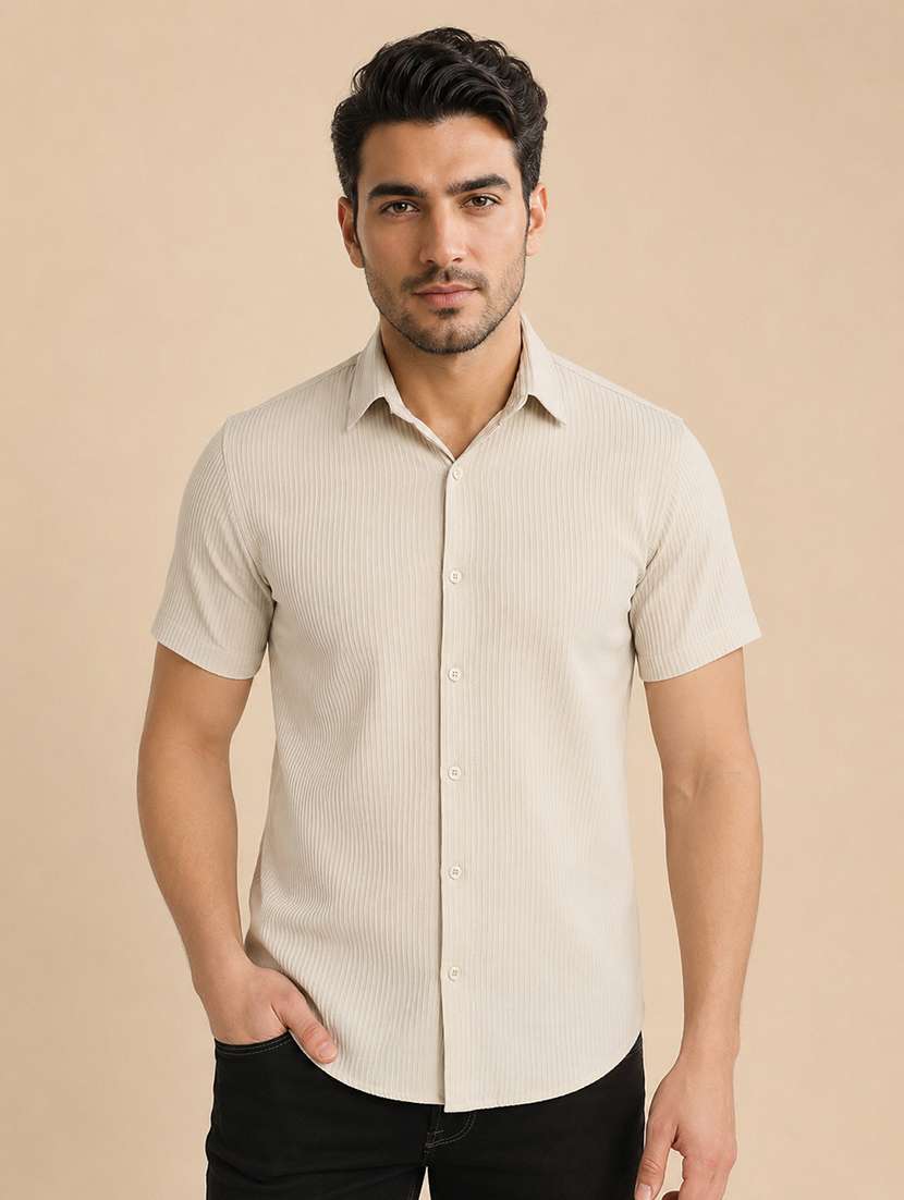 men textured short sleeve regular fit casual shirt