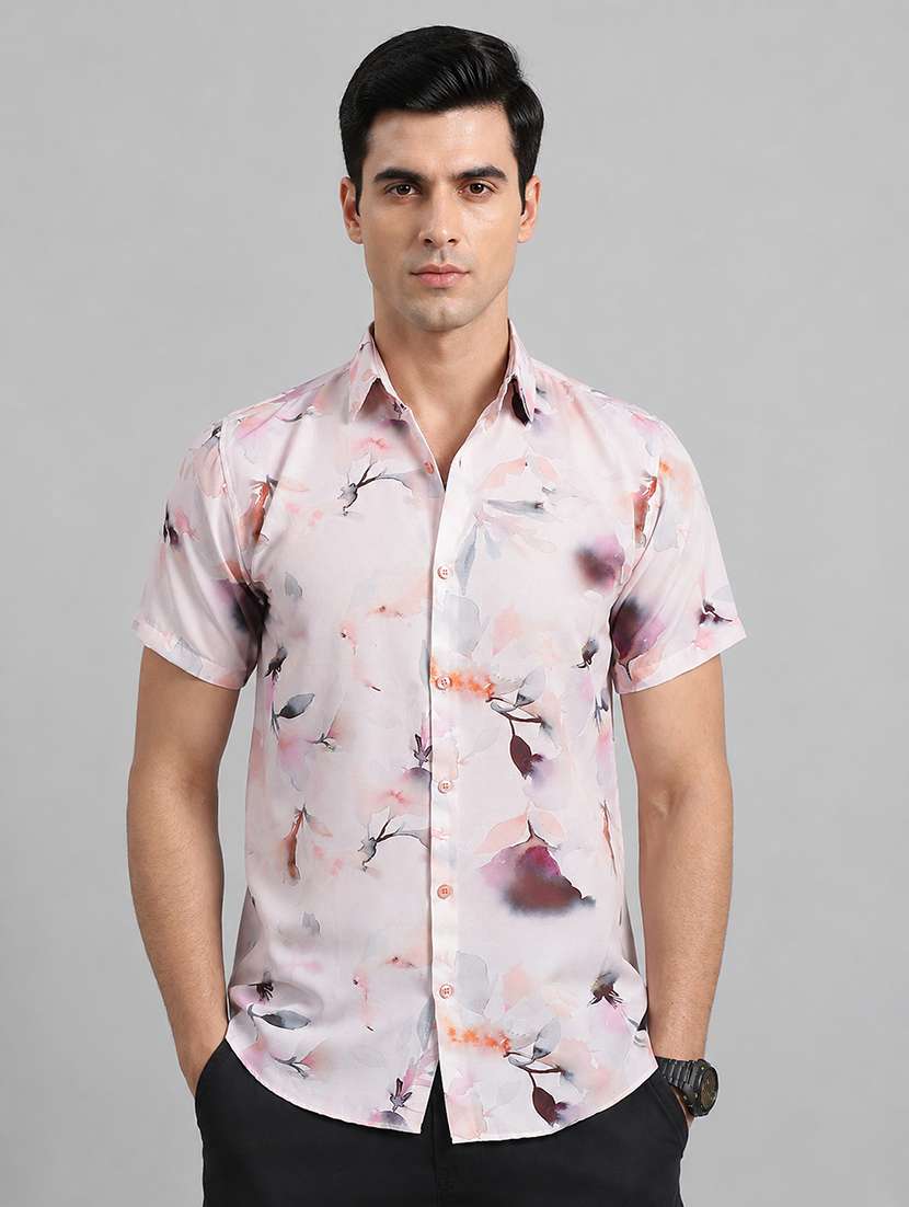 men printed short sleeve regular fit casual shirt