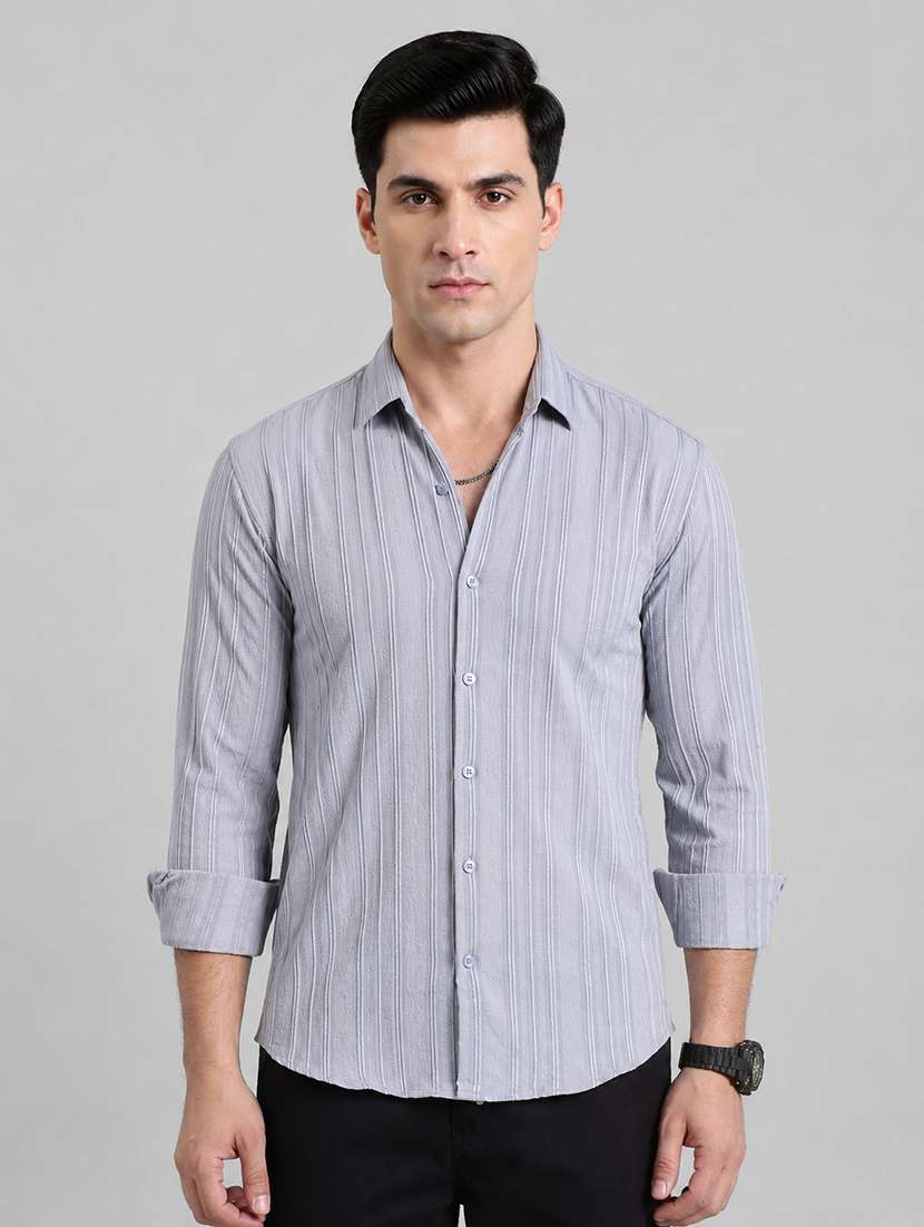men striped long sleeve regular fit casual shirt