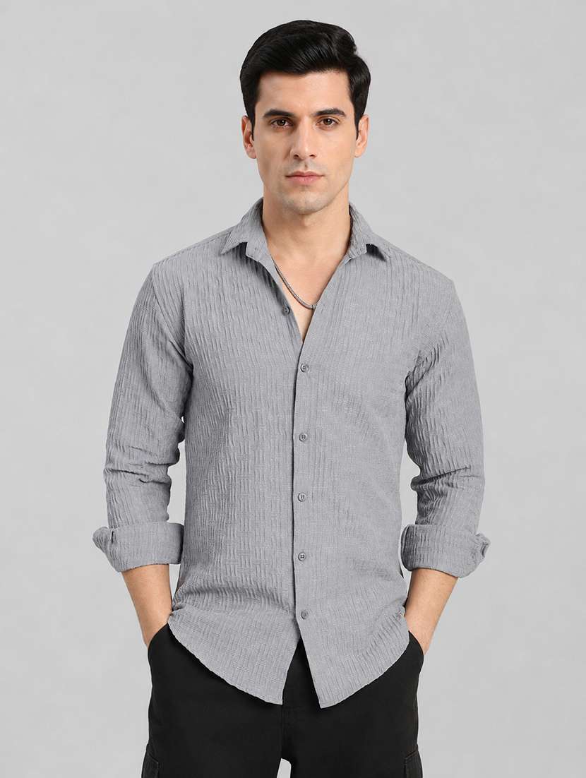 men self design long sleeve regular fit casual shirt