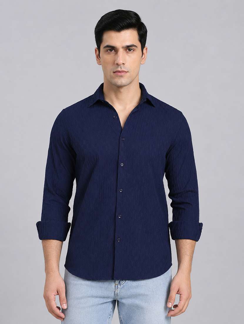 men self design long sleeve regular fit casual shirt