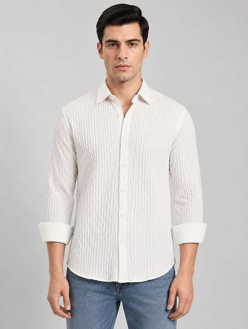 men self design long sleeve regular fit casual shirt