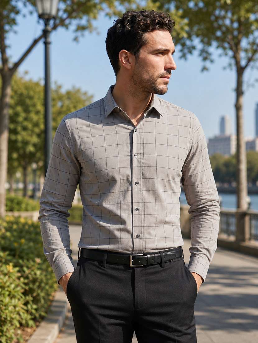 men checkered long sleeve regular fit formal shirt