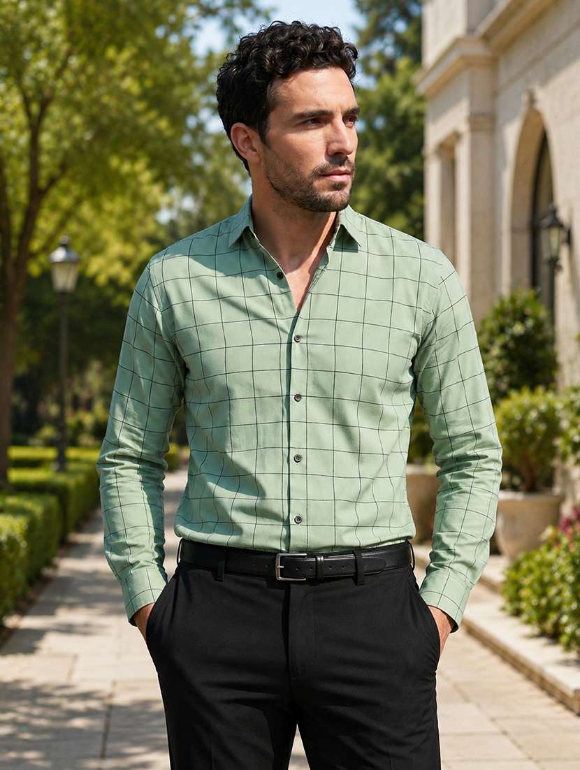 men checkered long sleeve regular fit formal shirt