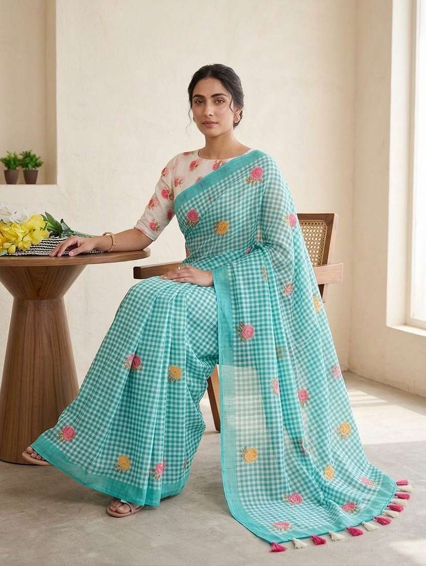 women printed casual wear saree with blouse - 22595819 -  Standard Image - 3