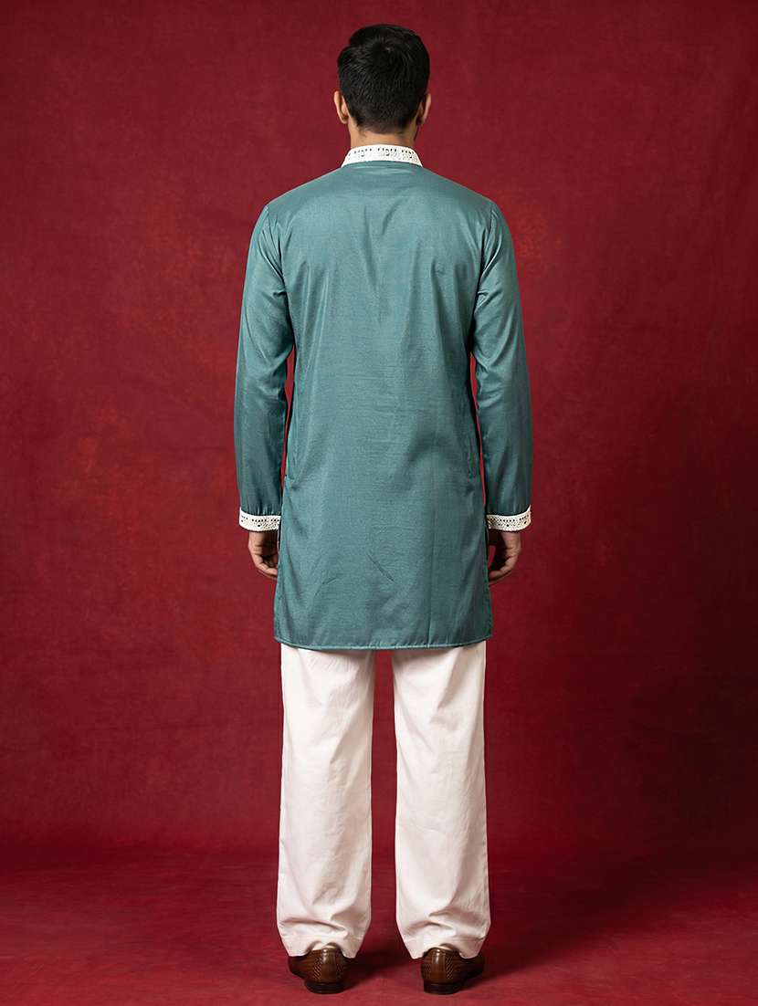Men Solid With Work Mandarin Neck Kurta Pyjama Set - 22595853 -  Standard Image - 3