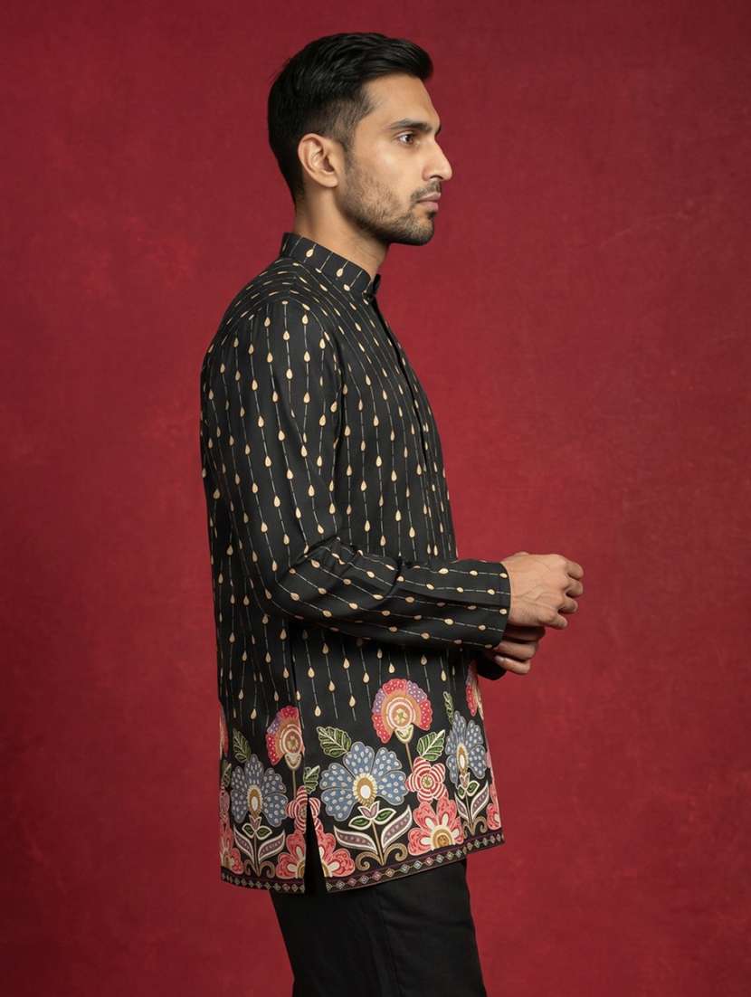 men printed mandarin neck short kurta - 22595949 -  Standard Image - 3