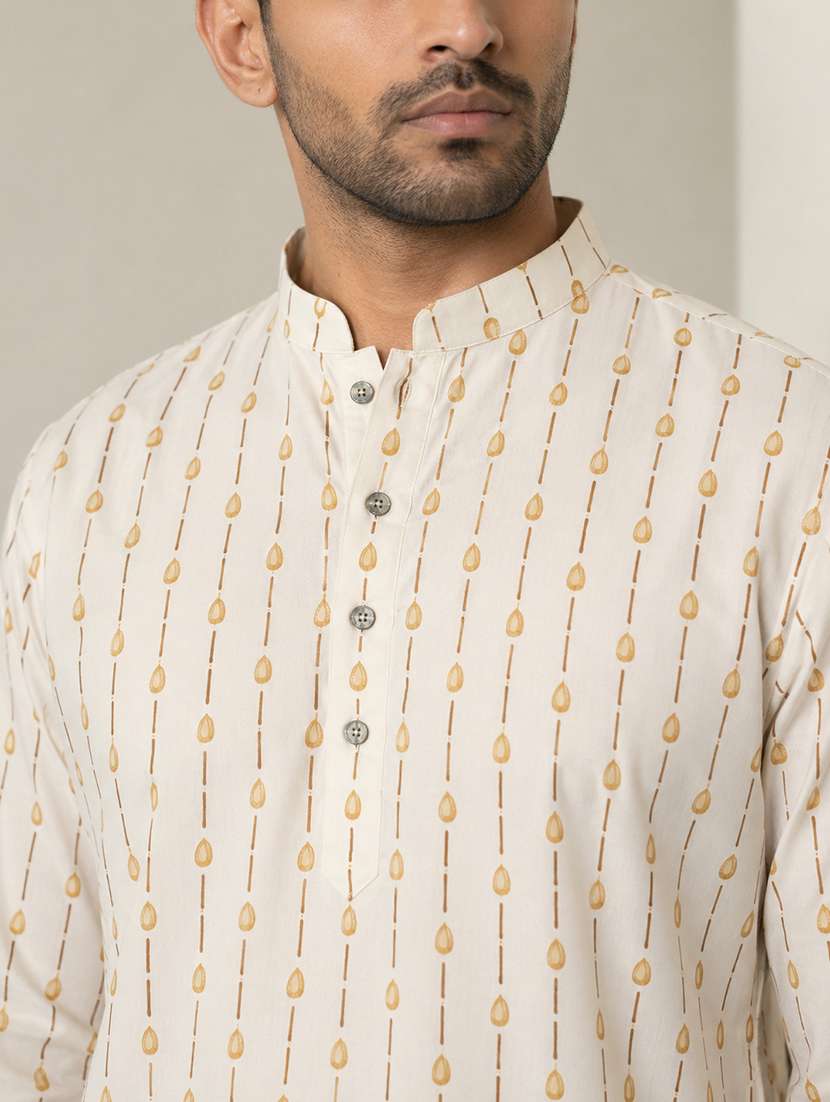 men printed mandarin neck short kurta - 22595950 -  Standard Image - 5